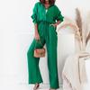 2025 Women's Spring Fashion Solid Color Lapel Shirt & High-Waisted Pants Set