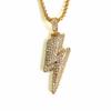 Bling Iced Out Rhinestone Lightning Pendants Necklace for Men Hip Hop Rapper Jewelry Gold Color