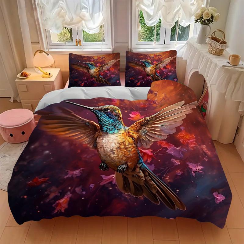3pcs Hummingbird in Flight Printed Quilt Set - Soft and Comfortable Quilt Cover for Bedroom, Guest Room and Dormitory