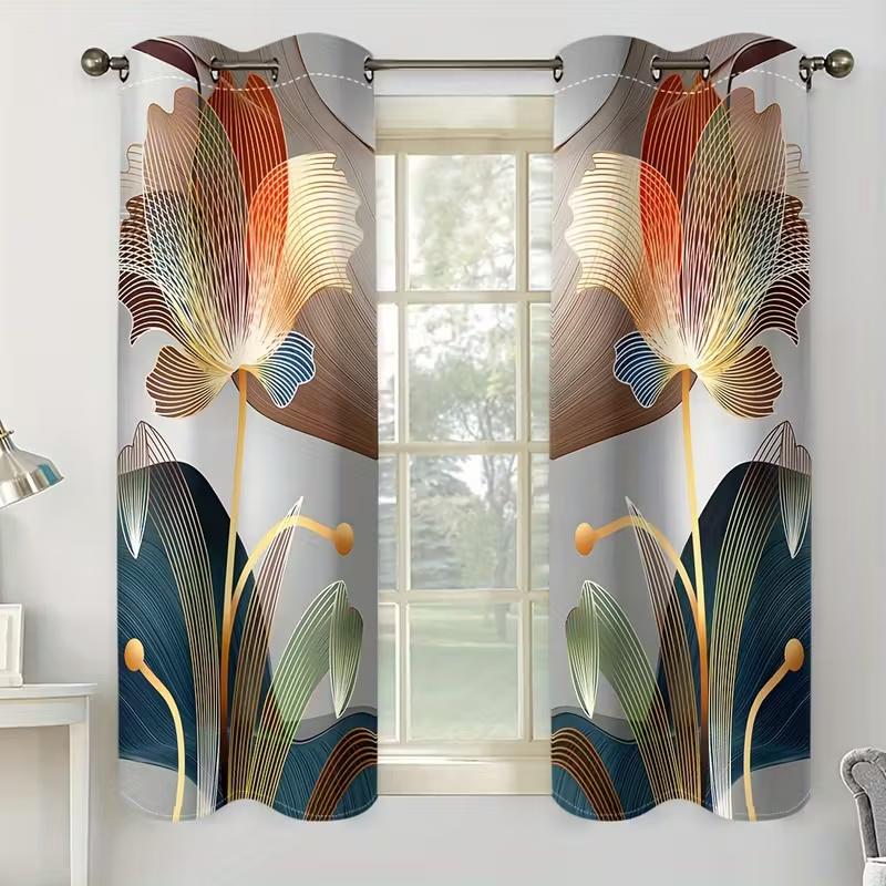 2 Pcs Golden line butterfly print curtains,suitable for bedroom,living room kitchen decoration,home decoration,window decoration