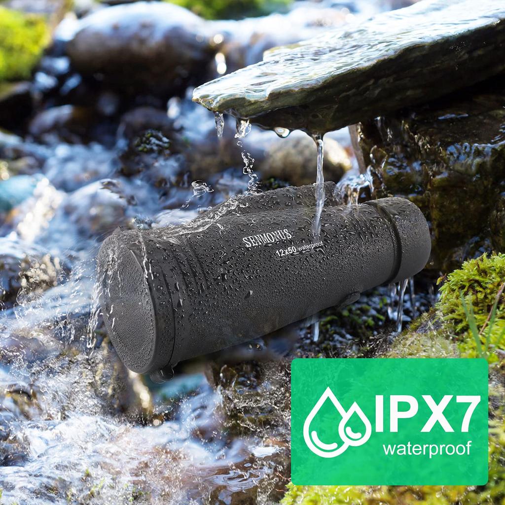 SENMONUS 12x50 Waterproof Monocular Telescope with Quick Smartphone Holder & Tripod, High Magnification Monocular with Hand Strap, Compact Monocular