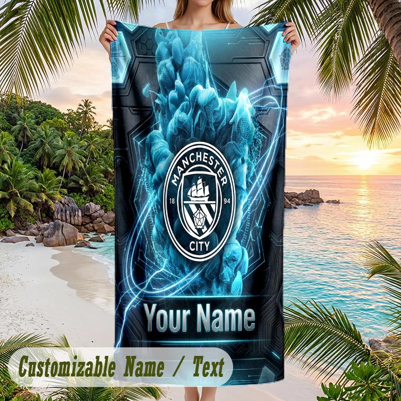 Beach Towel Manchester City Print Custom Name Text Soft Towel for Swimming Pool