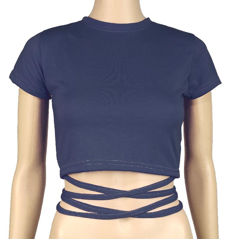 

Trendy European & American Women s Tie-Up Bandage Crop Top - Sexy, Slimming, Short Sleeve XS