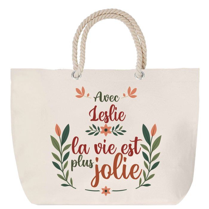 Sac de plage - PLANETEE - Leslie « la vie est plus jolie » - Anse corde - Grand format - Coton
