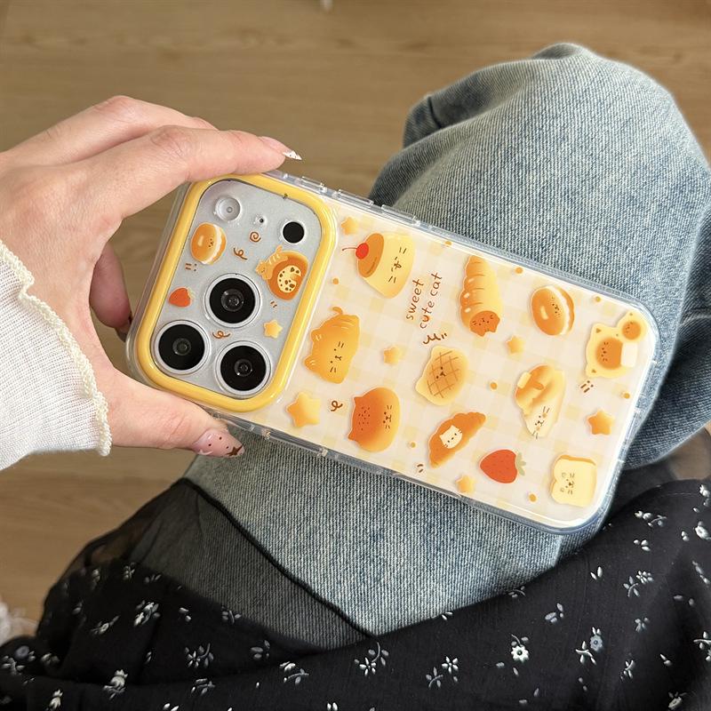 Korean Plaid Dessert iPhone 17/16 Pro Max/15 Pro Cat Phone Case
