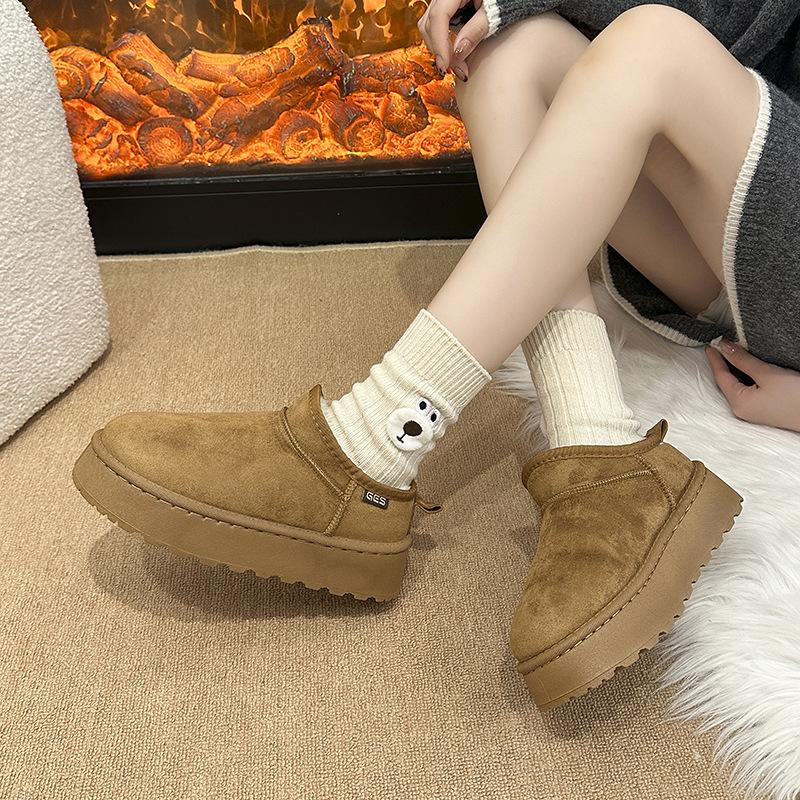 Muffin Platform Snow Boots Women's 2025 Winter New Fur Integrated Short Cotton Shoes Warm Velvet Bread Shoes
