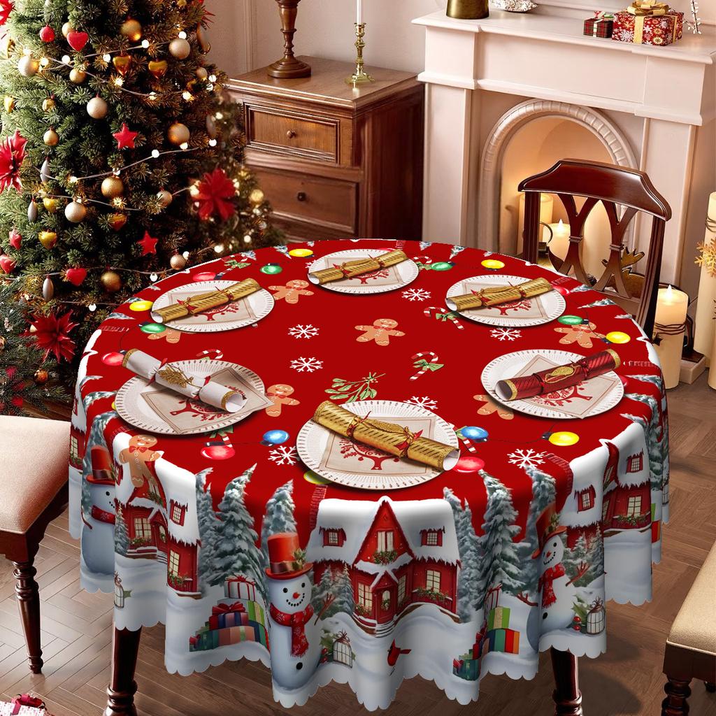 Christmas Snow Tablecloth, Snowman Gift House Waterproof Tablecloth, Seder Party Holiday Decoration Cloth