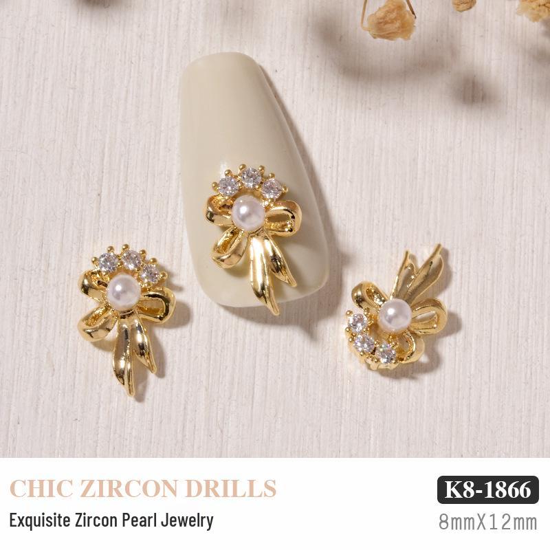 Luxurious Zircon Diamond Bow Nail Art Decorations - Japanese Style