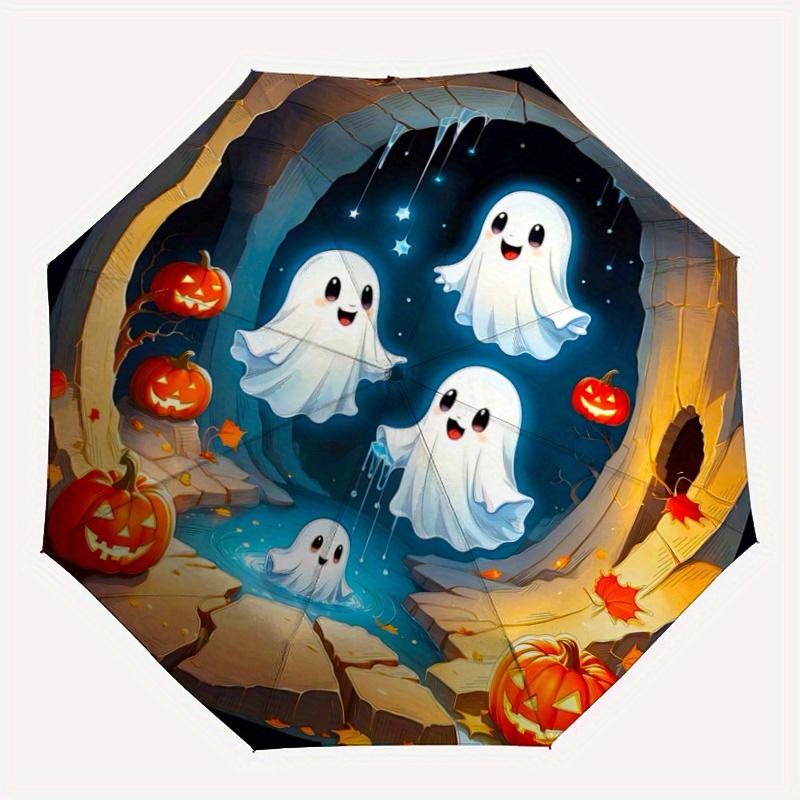 1pc Cute Ghost Pumpkin Fully Automatic Folding Portable Umbrella, 8 Iron Frames, Three-Fold Design, Suitable for All Seasons, Suitable for Outdoo