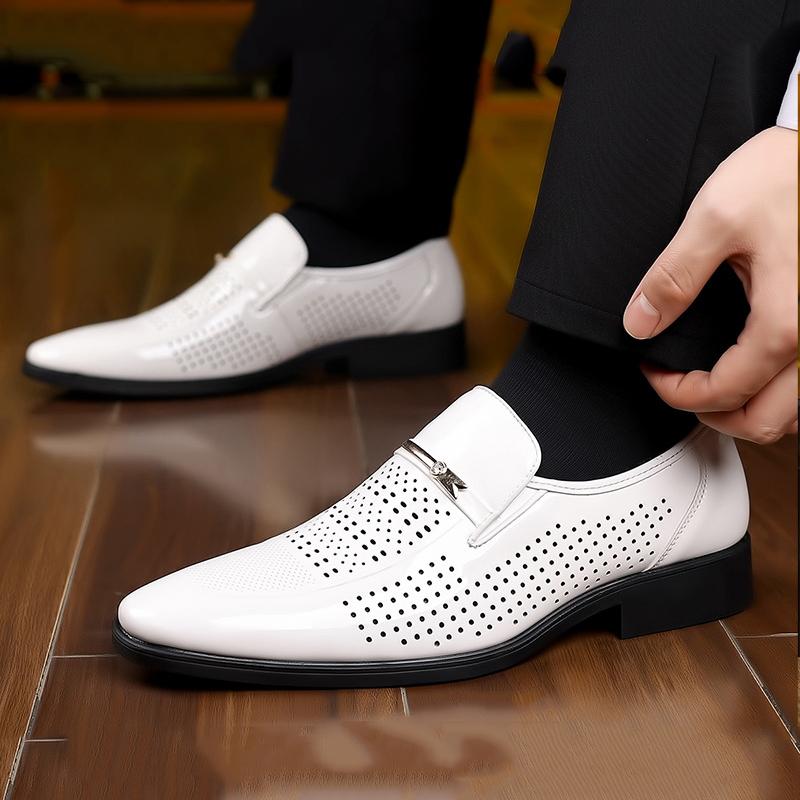 Módní návrhář Nové Pánské Letní Špičaté Prodyšné Dírkované Boty z Patentní Kůže Pánské Ležérní Mokasíny Svatba Formální Společenská Obuv