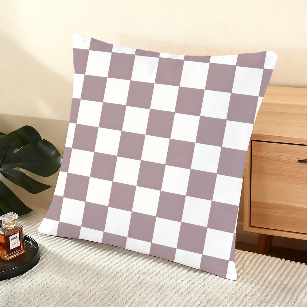Artistic Elegant Plaid Prints Cushion Cover Silky Short Plush Home Sofa Cushion Cover - Invisible Zipper Home Decoration