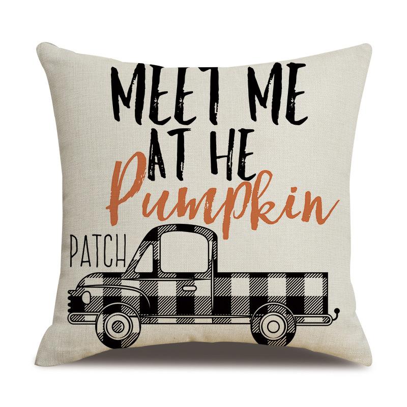 Thanksgiving Linen Pillowcase Autumn Pumpkin Print Pillow Cushion Cover