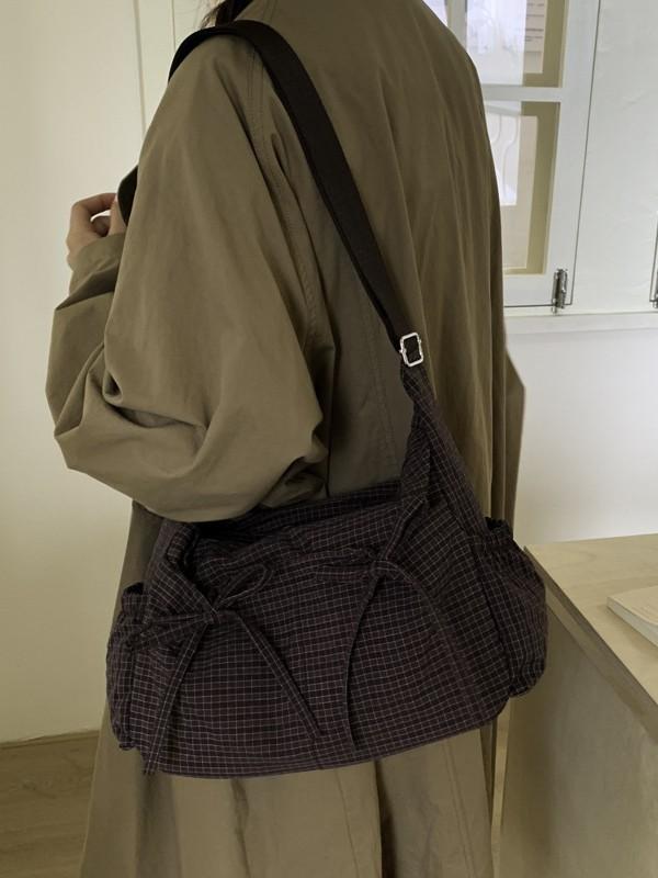 Nylon Urban Minimalist Single Shoulder Bag With Tie Closure For Daily Use