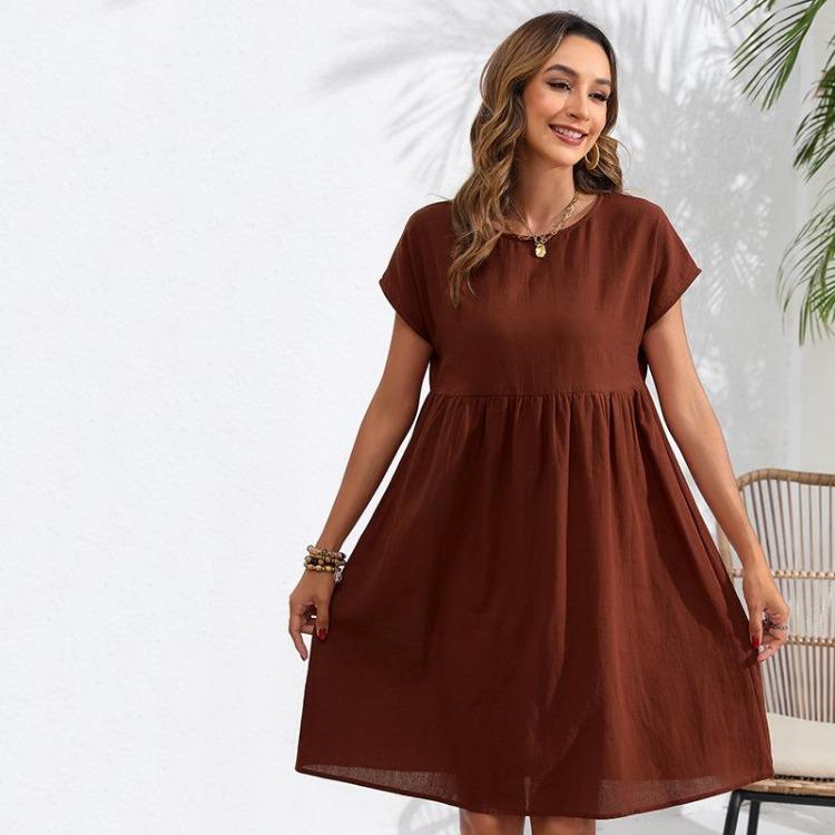 Summer Casual Sleeveless Dress for Women Solid Color Print O Neck Middle Waistline Spring Fashion