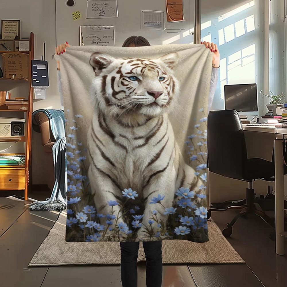 1PC Flowers and animals Print FlAannel Blanket, High quality Comfortable for All Seasons, Home Decor, Warmth and Comfort