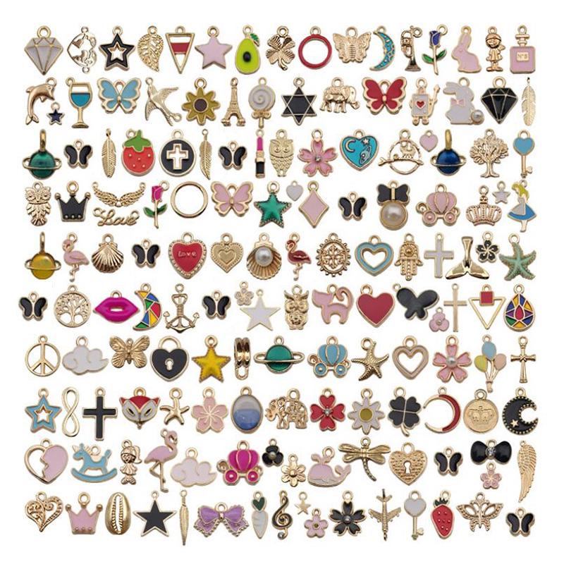 Animal Flower Mixed Enamel Charms Pendants Diy Bracelet Jewelry Making Craft