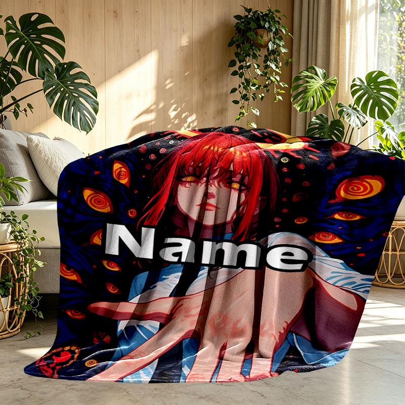 Custom Name Personalized Makima Chainsaw Man Print Blanket, Home Decor, Bedroom, Sofa, Camping, Couch, Gifts for Birthday Christmas