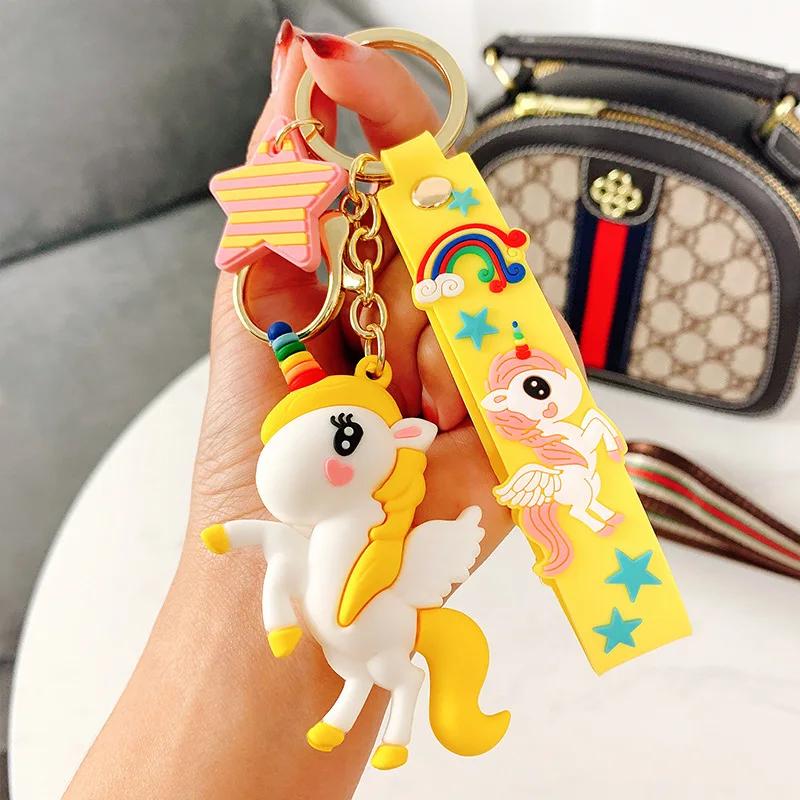 

Rainbow Unicorn Keychain Cartoon Key Ring Creative Car Bag Pendant Small Gift for All жовтий