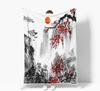 GUOYU Blanket Japanese Cherry Blossom Blanket Asian Japanese Wave Kanagawa Throw Flannel Blankets for Couch  Bed Asian Anime Mount Red Sun