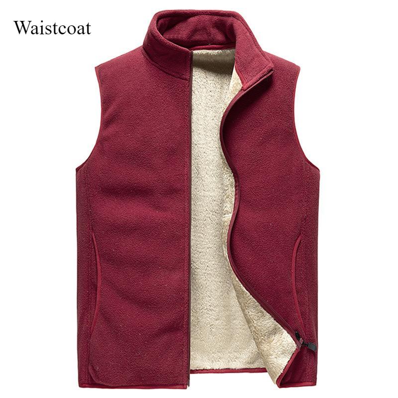 Autumn and Winter Plus Velvet Vest Men's Waistcoat Thickened Warm Stand Collar Large Size Fleece Vest New Top
