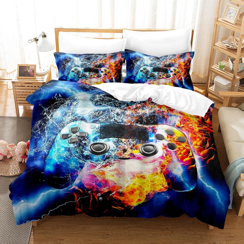 Bedrucktes Bettwäsche-Set mit Game-Player-Motiv, Steppdecke und Kissenbezug, Einzelbett, Doppelbett, Bettwäsche in voller Größe, kann mit Reißverschluss gewaschen werden, super bequeme Bettwäsche