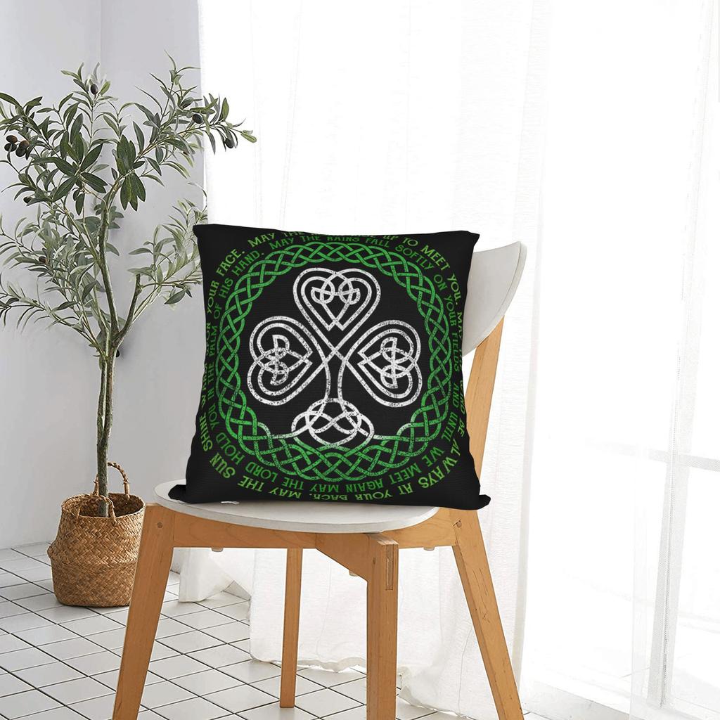 Irish Blessing Celtic Knot 4 Leaf Clover Luck Patricks Day Pillow Case Morden Pillow Cover Comfy Pillowcases For Sofa Home Decor