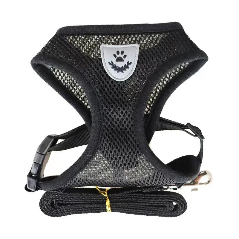 

Small Large Cat Dog Harness with Lead Leash Adjustable Vest Polyester Mesh Breathable Reflective Anti-Escape Puppy Kitten Collar S(1.5-2.5Kg) чёрный