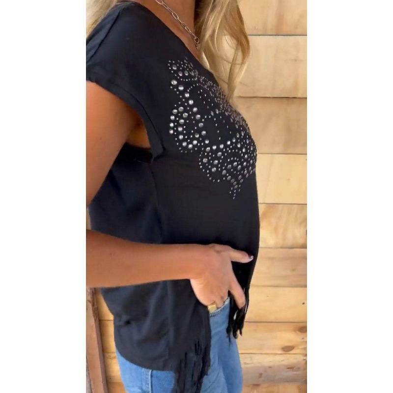 Летняя футболка с круглым вырезом и короткими рукавами — фото 6