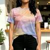Women's Round Neck Short Sleeve Tee, Soft Colorful Tie-Dye Basic Top for Daily Casual & Short Trips