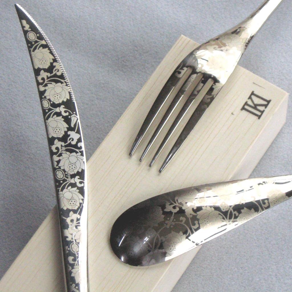 Nagao IKI Dinner Cutlery Lotus 3 Stainless Wooden Made In Japan Set, Design, Pieces, 18-8 Steel, Box,