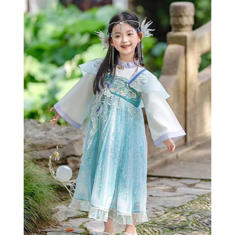 Mengtejiao Girls  New Chinese Style Mesh Hanfu Dress 150