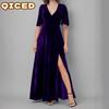 Fashion Summer Spring Solid Color Print Short Sleeve V-Neck Casual Dresses Unique Design