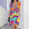 Summer Women's Dress Short-sleeved A-line Color Skirt Irregular 3d Printing 3 Fashion Loose Round Neck Dress