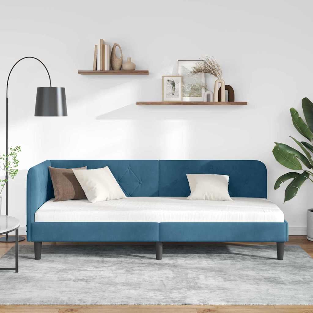 L Shaped Bed Frame Blue 31.5 X 78.7 In (80 X 200 Cm) Velvet