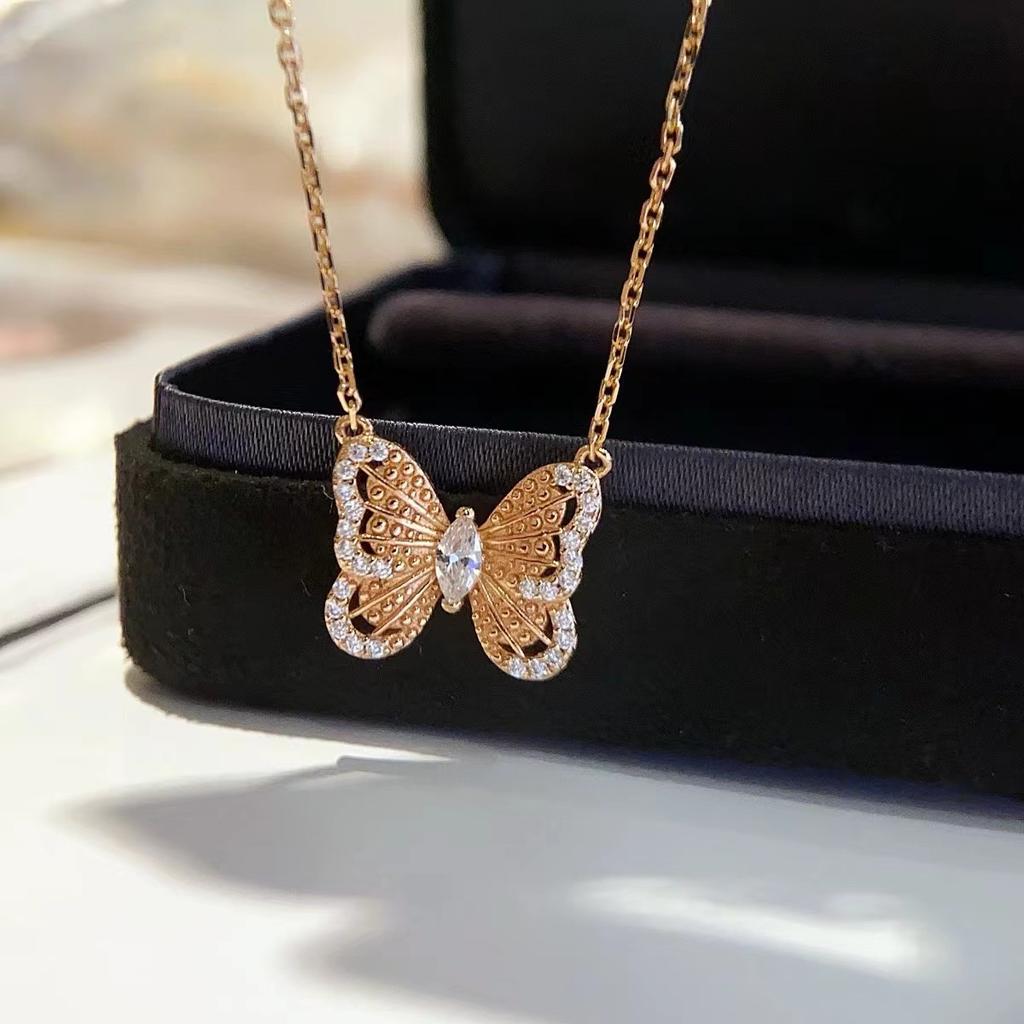 Popular Water Resistant Copper Electroplating Real Gold Butterfly Pendant Necklace for Ladies Girls Women