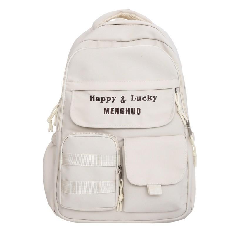 Japanese Style Primary School Girls Backpack Cute Large Capacity Schoolbag High School Campus Wind Double Shoulder Bag White