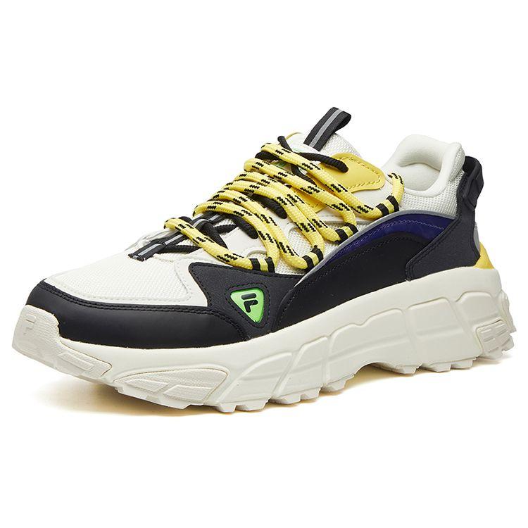 Fila Fusion Skyrunner Mesh Lace-Up Shock Absorbing Durable Breathable Low-Top Dad Shoes Women Sneakers Black White Yellow T12W044102FBS