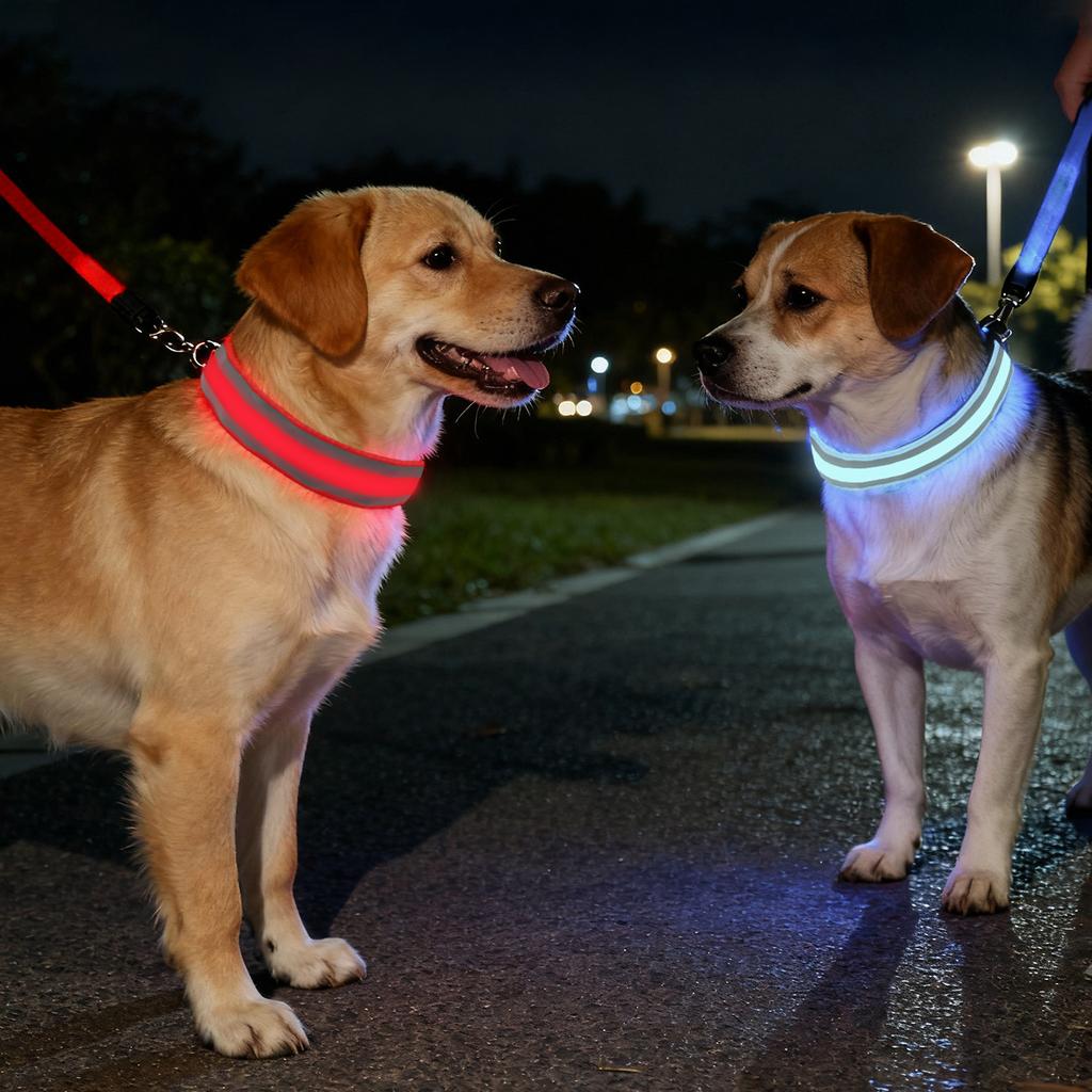 -lost LED Glowing Dog Collar Pet Supplies For Nighttime Dog Walking, Collar With USB Charging And Built-in Reflective Material