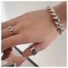 925 Sterling Silver Rings For Women Geometric Fine Jewelry Finger Adjustable Simple Vintage Chain Ring For Party Birthday Gift