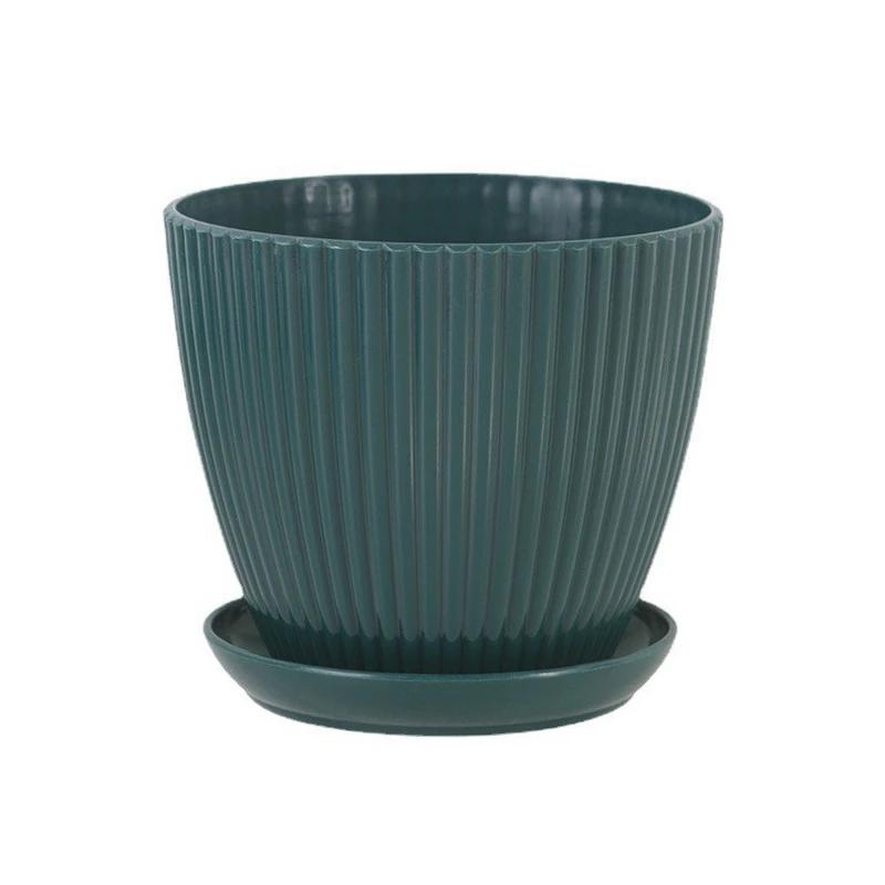 Succulent Potted Round Pot with Tray Plastic Flower Pot Vertical Striped Planters Double Layer Bonsai Home Office Desktop Decor
