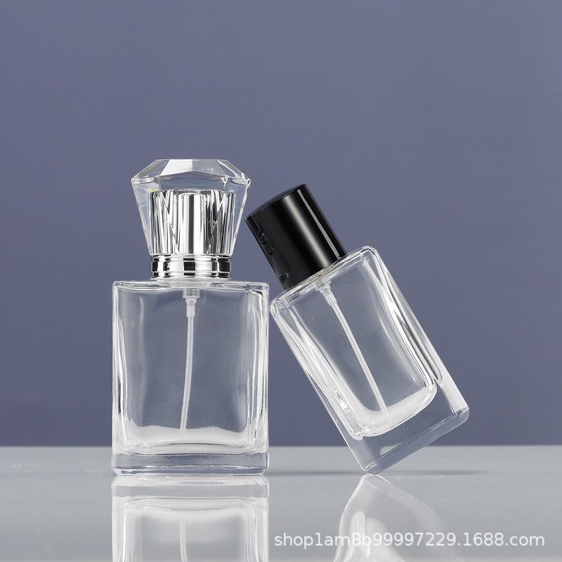 Square Transparent Glass Perfume Bottle - 25ml/50ml Spray & Water Replenishment