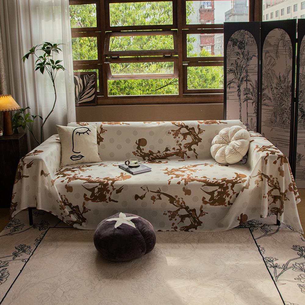 One-Piece Summer Sofa Towel Full Covered New Chinese Style Chinese Ink Style Plum Blossom Breathable Cushion Sofa Mat Cover Cloth