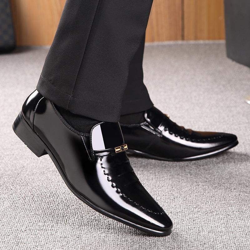 REEHEMES Low-top Men's Shoes Spring Men's Business Dress Leather Shoes Men's Pointed British Cowhide Shoes Wedding Shoes