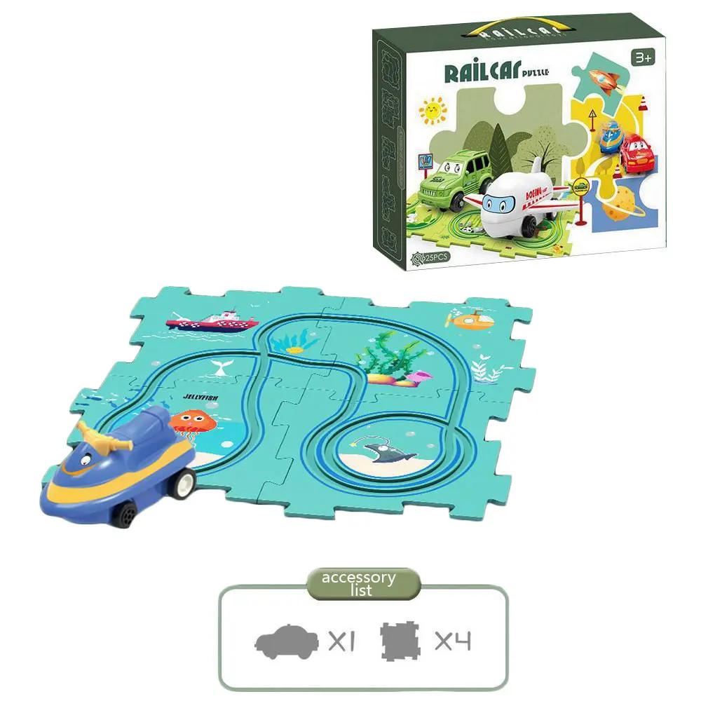 Non-Toxic Puzzle Racer Kids Car Track Set Plastic Floor Puzzles For 3 4 5 6 Year Old Children Montessori Toys Brain Toys New