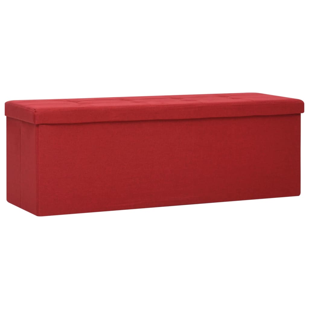 Foldable Storage Bench with Storage Space Burgundy Linen Look