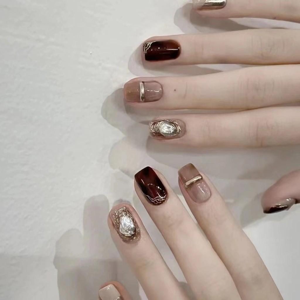 Brown Simple Handmade Nail Art Nude Nail Patch Decoration Finger