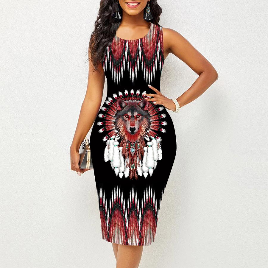 Women's Dress Sling Summer Fierce Wolf Print Dresses Tight Sleeveless Slim Fit Sexy Fashion Top Clothing