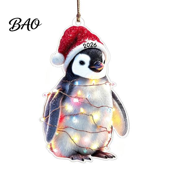 Decorative Animal Figurines for Home Christmas Hanging Ornaments with Lanyard, Cute Double Sided Pendant 2026 Holiday Tree Pendants Santa Hat, 2D Flat