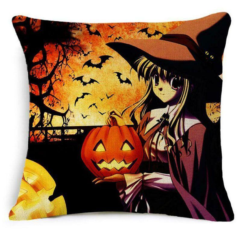 Cotton Linen Halloween Sofa Decor Cushion Cover With Stylish Pumpkin Design