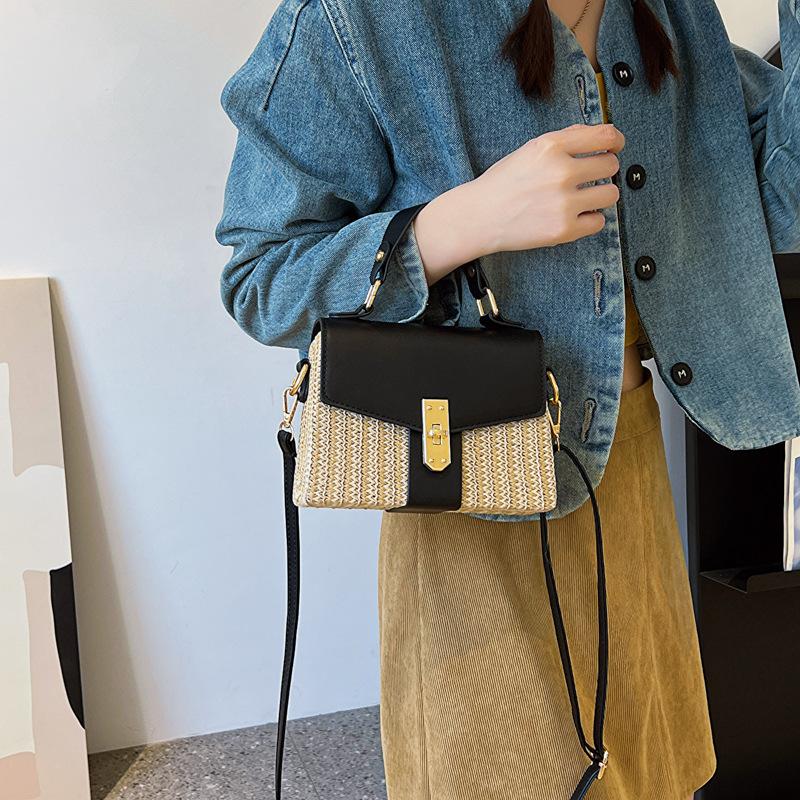 Fashion portable small bag women's bag new fashion texture messenger bag summer straw woven shoulder bag tide